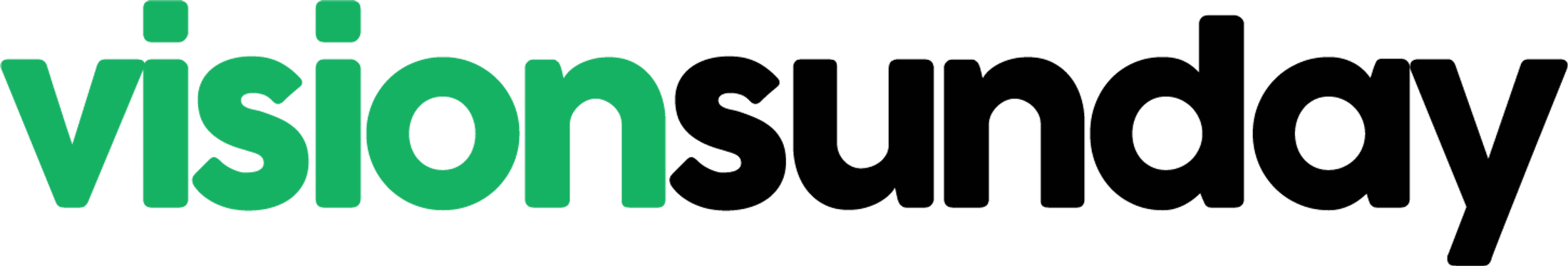 The logo for Vision Sunday. The word 'vision' is in bold green lowercase letters and 'sunday' is in bold black lowercase letters on a white background.