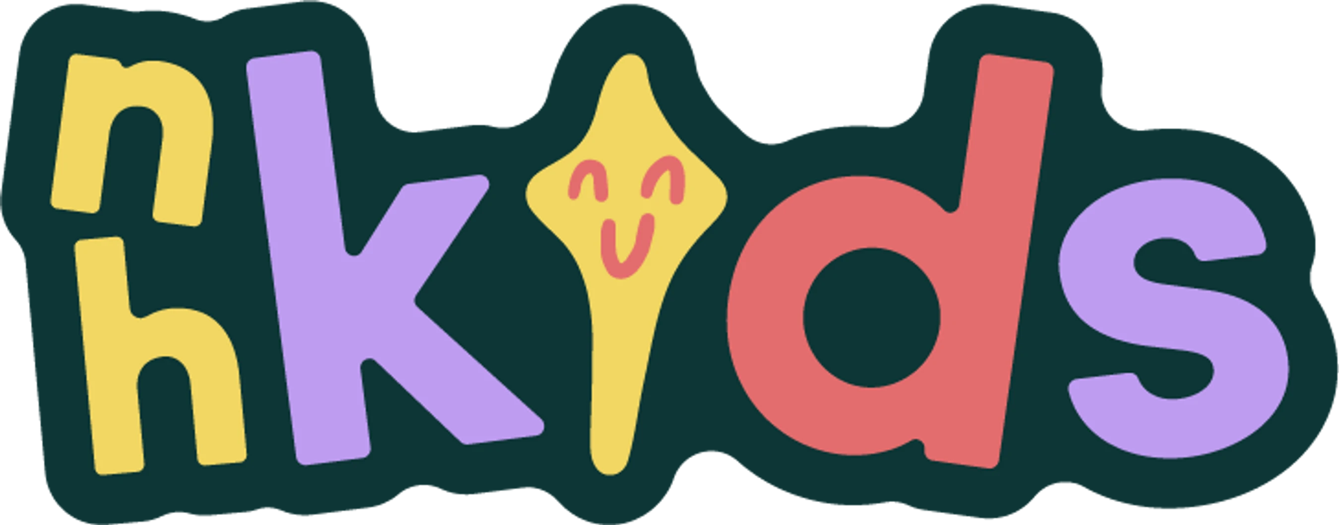 The logo for NH Kids in colorful, blocky letters. The letter 'i' is replaced by a smiling yellow star character, all set against a dark green background.