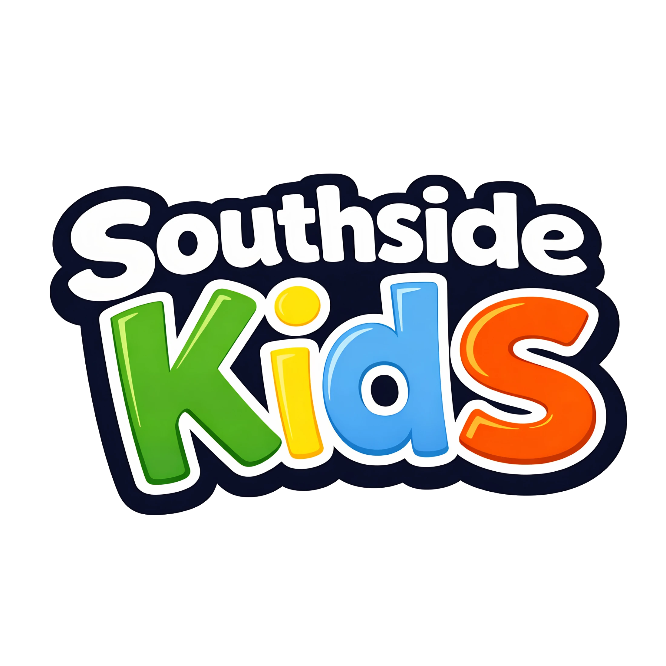The "Southside Kids" logo, with "Southside" in white text and "Kids" in colorful green, yellow, blue, and orange bubble letters with a dark blue outline.
