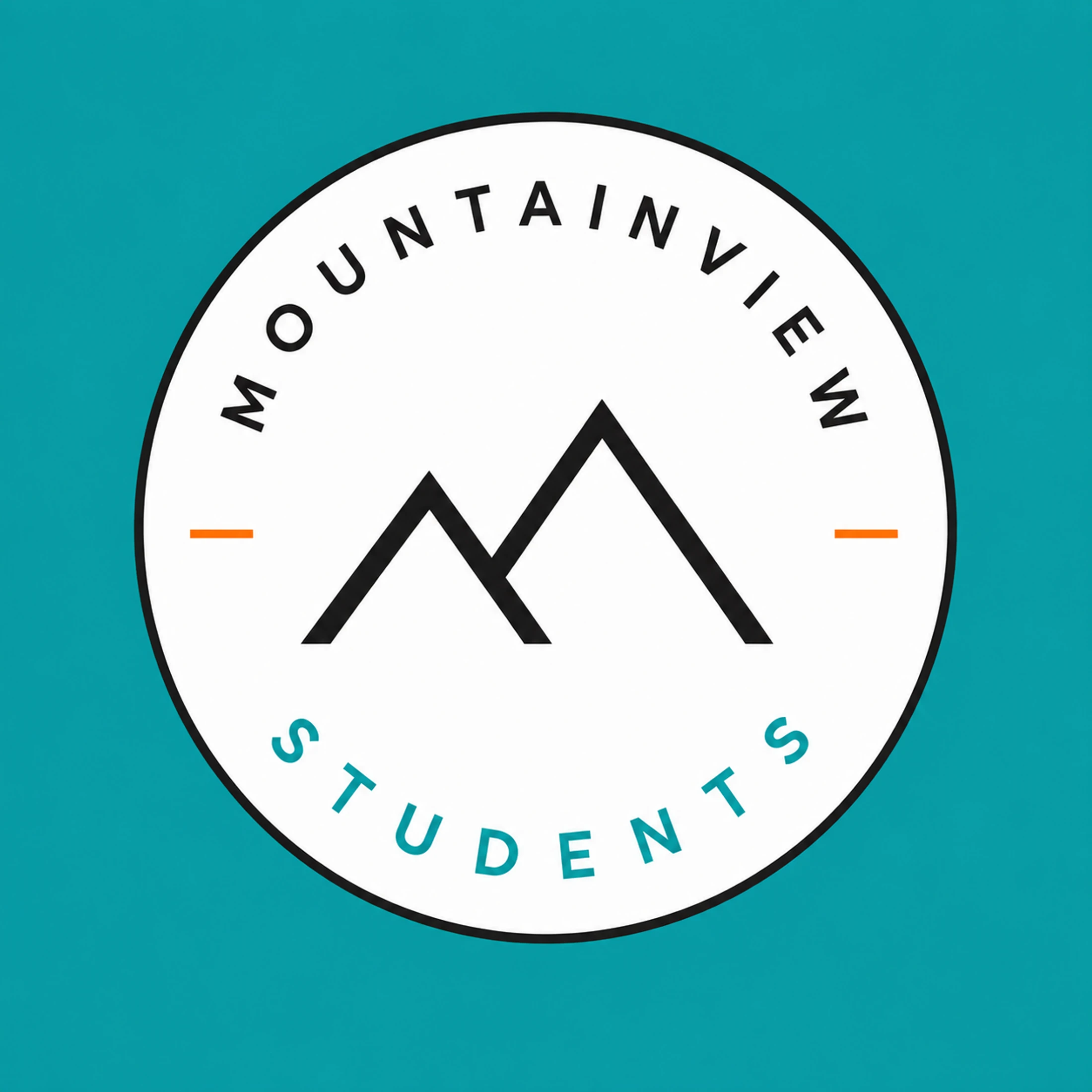 The Mountainview Students logo on a teal background, featuring a stylized mountain graphic inside a white circle with text arching around it.