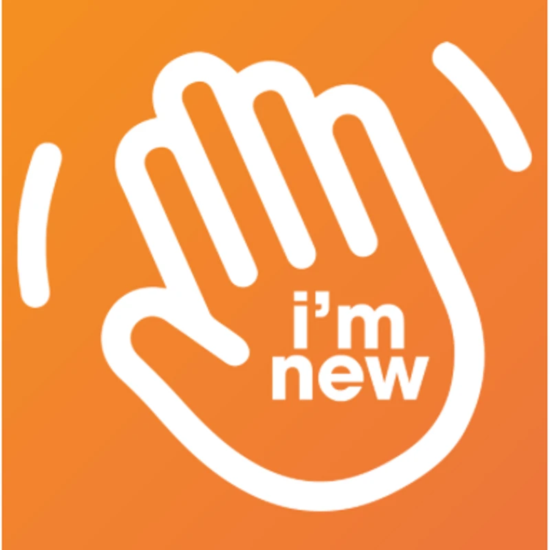 A white graphic of a waving hand on an orange background. The text 'i'm new' is written in white on the palm of the hand.