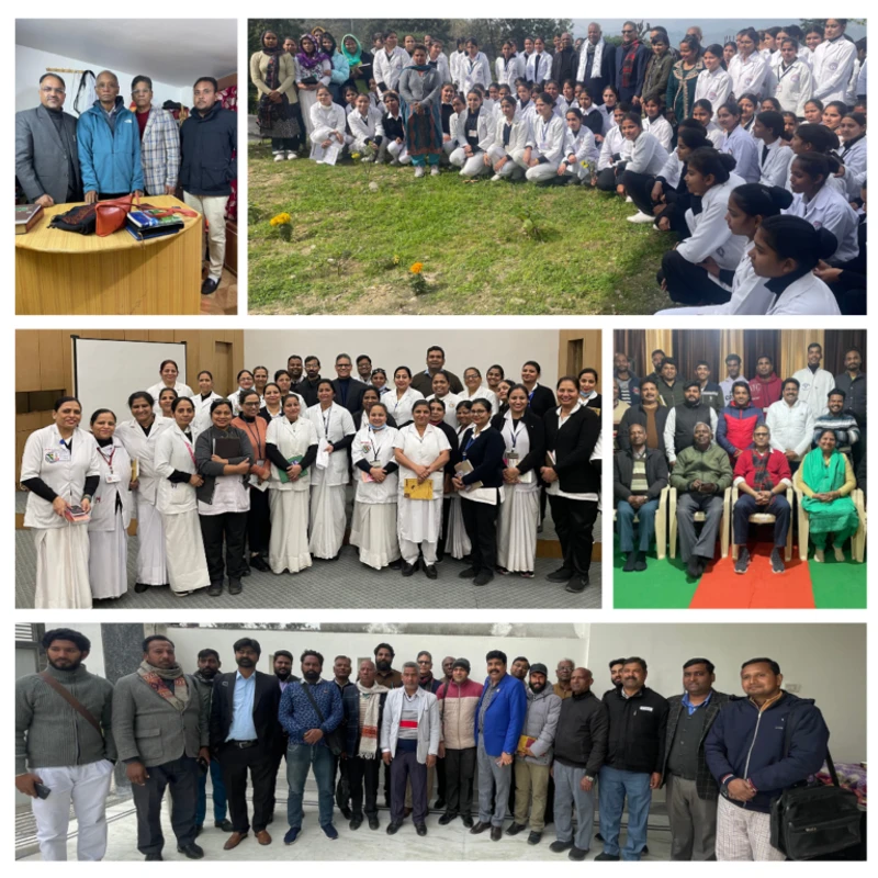 A photo collage of five images showing different groups of people. Photos include a large outdoor group of female students and several indoor group portraits.