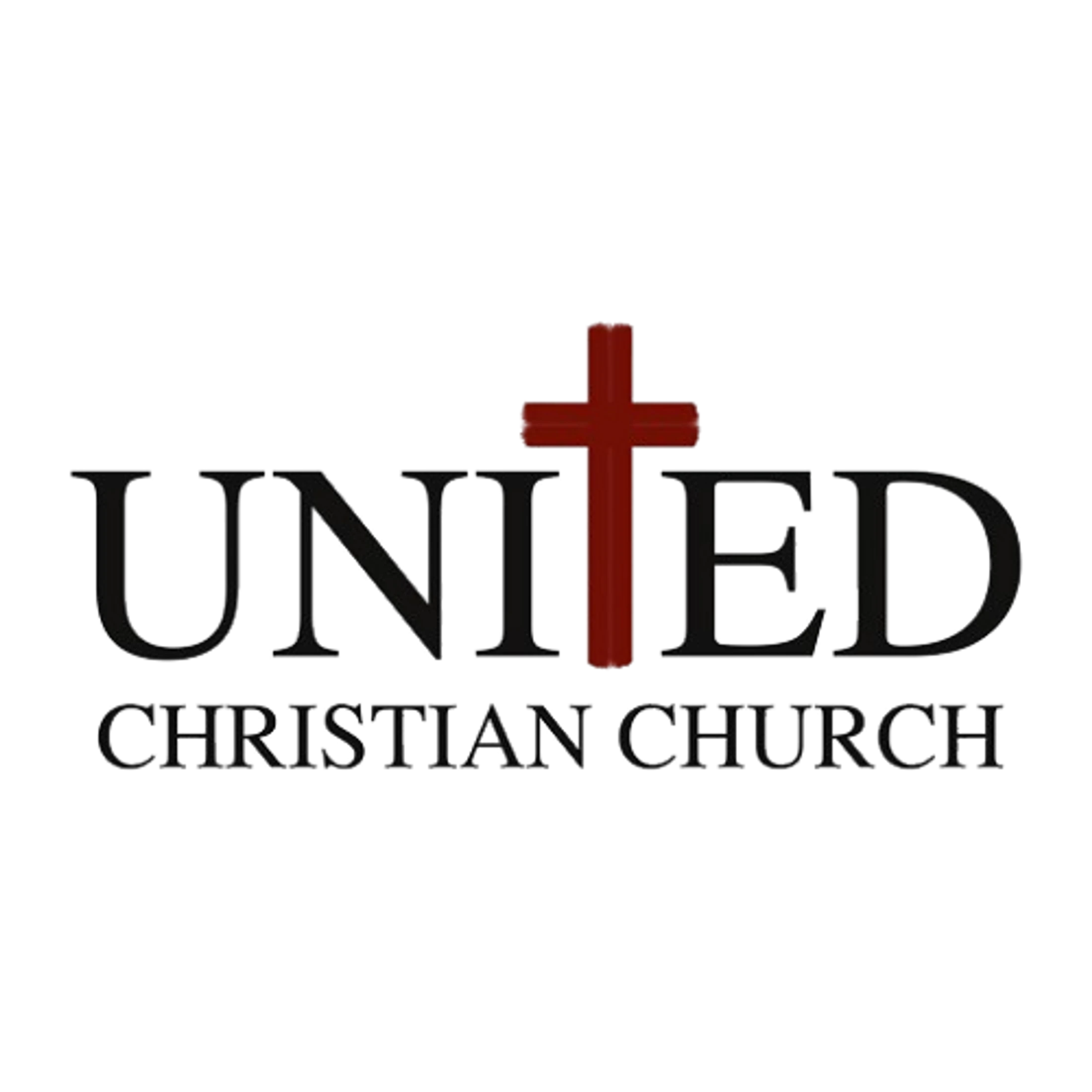 The logo for the United Christian Church, featuring the word UNITED with a red cross replacing the letter T, over the words CHRISTIAN CHURCH.