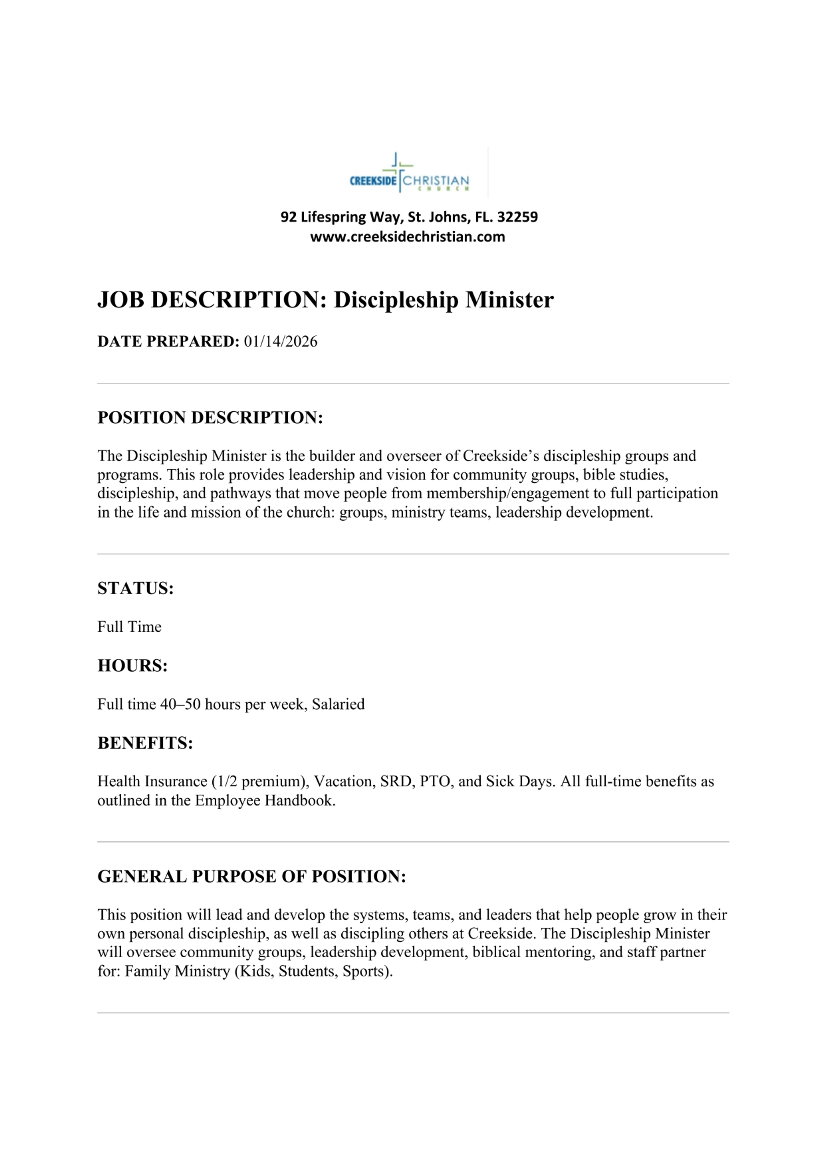Discipleship Minister