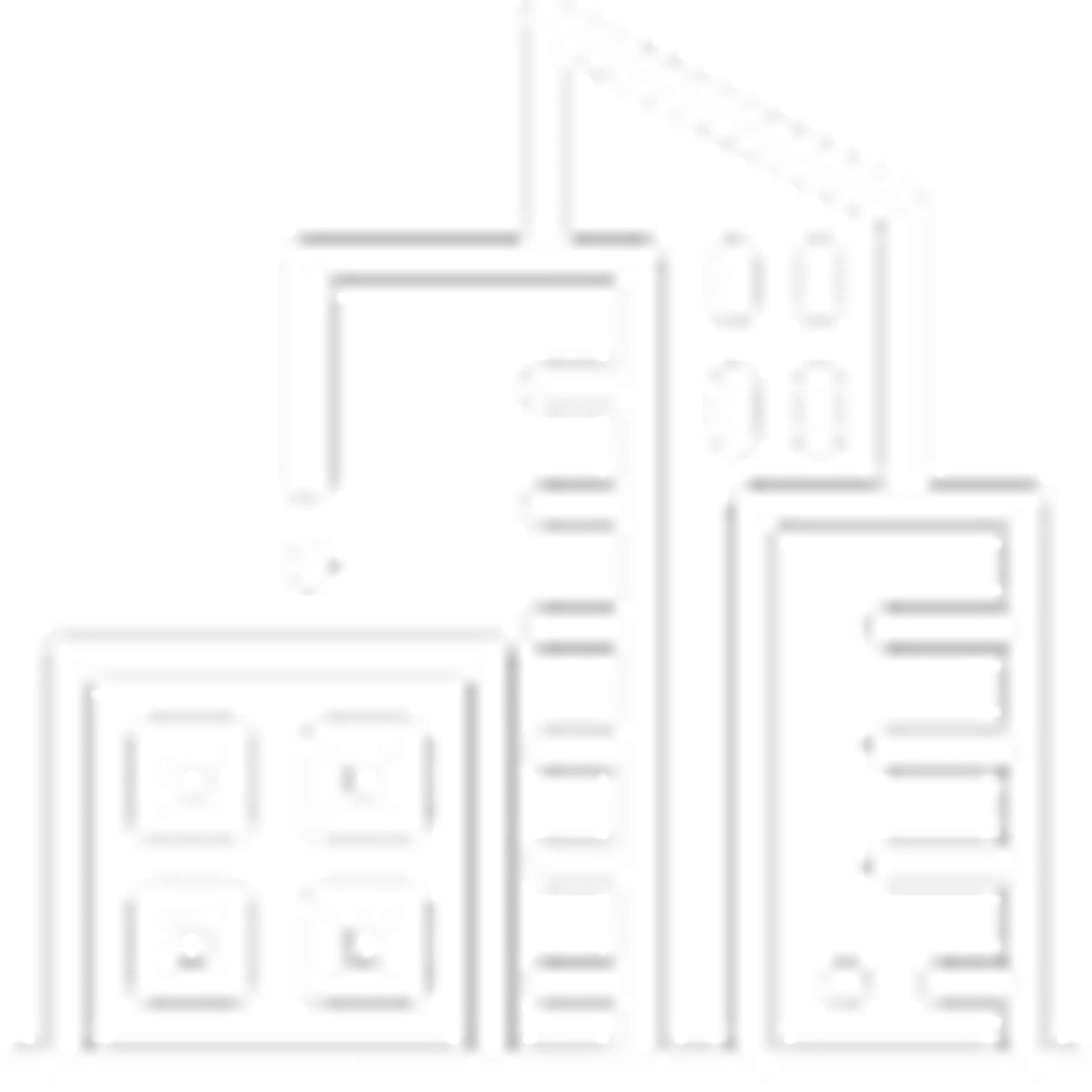 A simple line art icon of three modern city buildings of varying heights, representing a cityscape or downtown area.