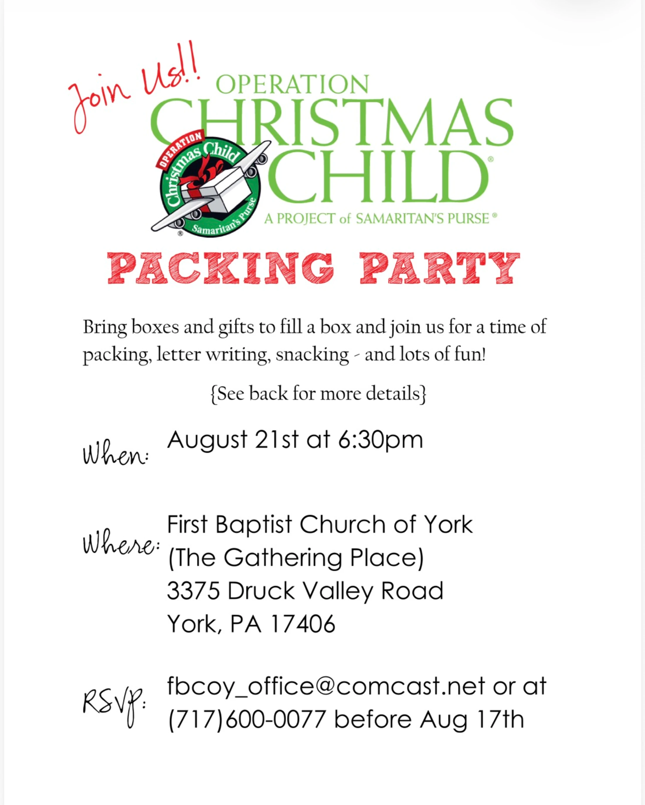 Operation Christmas Child Packing Party