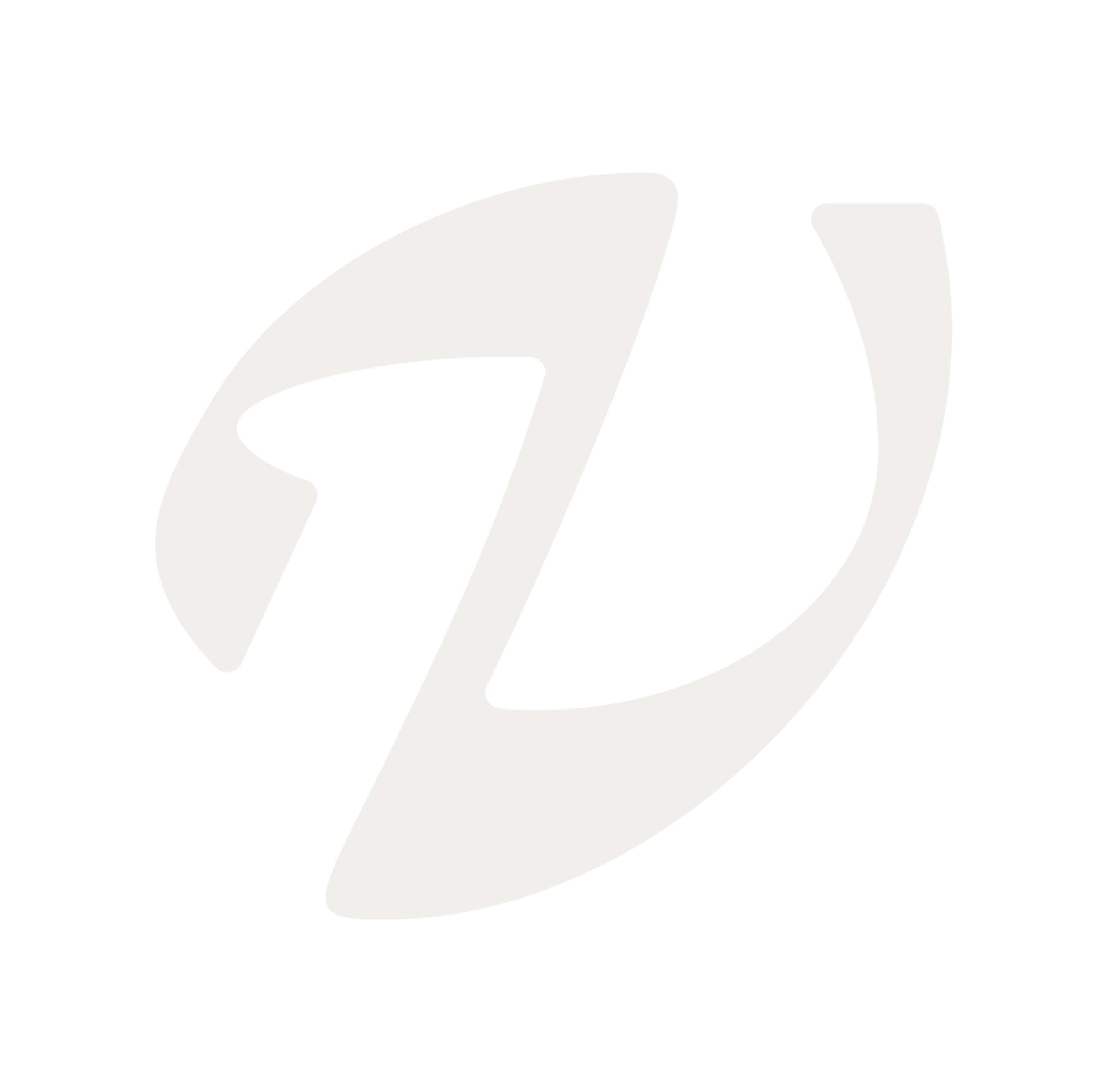 A minimalist logo with a stylized, abstract, calligraphic shape in off-white on a white background. The fluid shape resembles the letter Z or D.