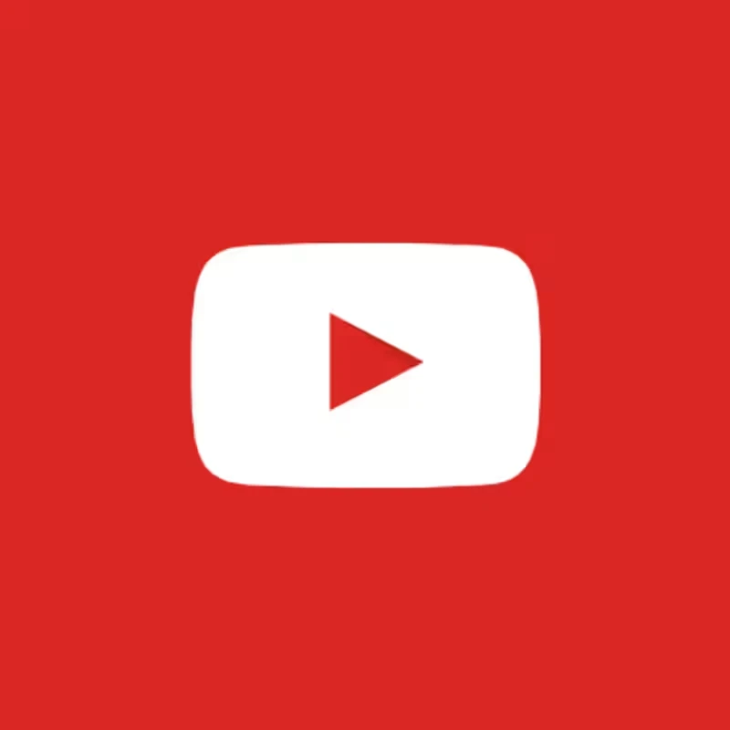 The YouTube logo, a red play triangle inside a white rounded rectangle, all on a solid red background.