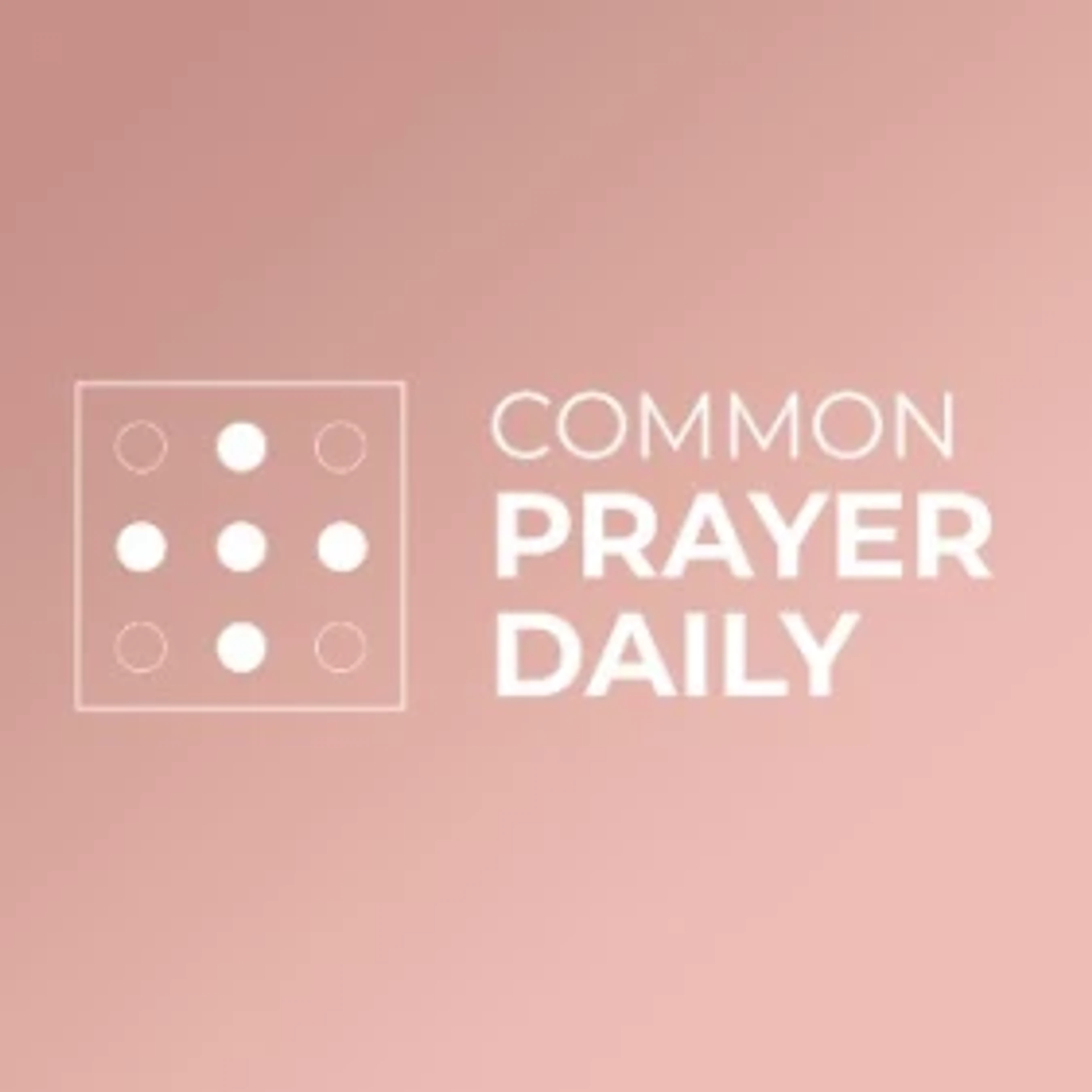 The logo for Common Prayer Daily, featuring a white grid icon and text against a dusty pink, gradient background.
