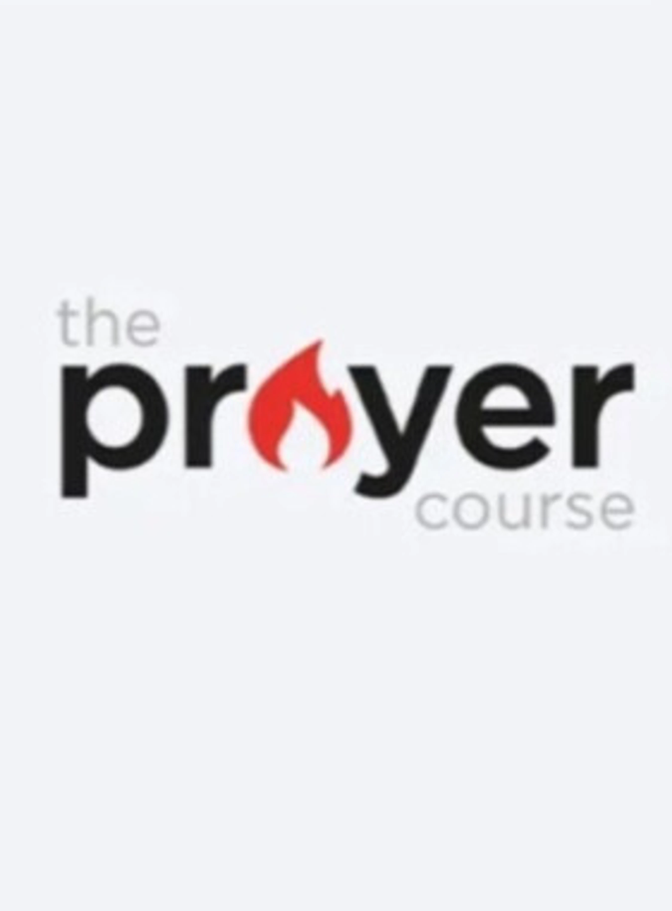 The logo for The Prayer Course. The word 'prayer' is in black, with the 'a' replaced by a red flame. 'The' and 'course' are in gray.