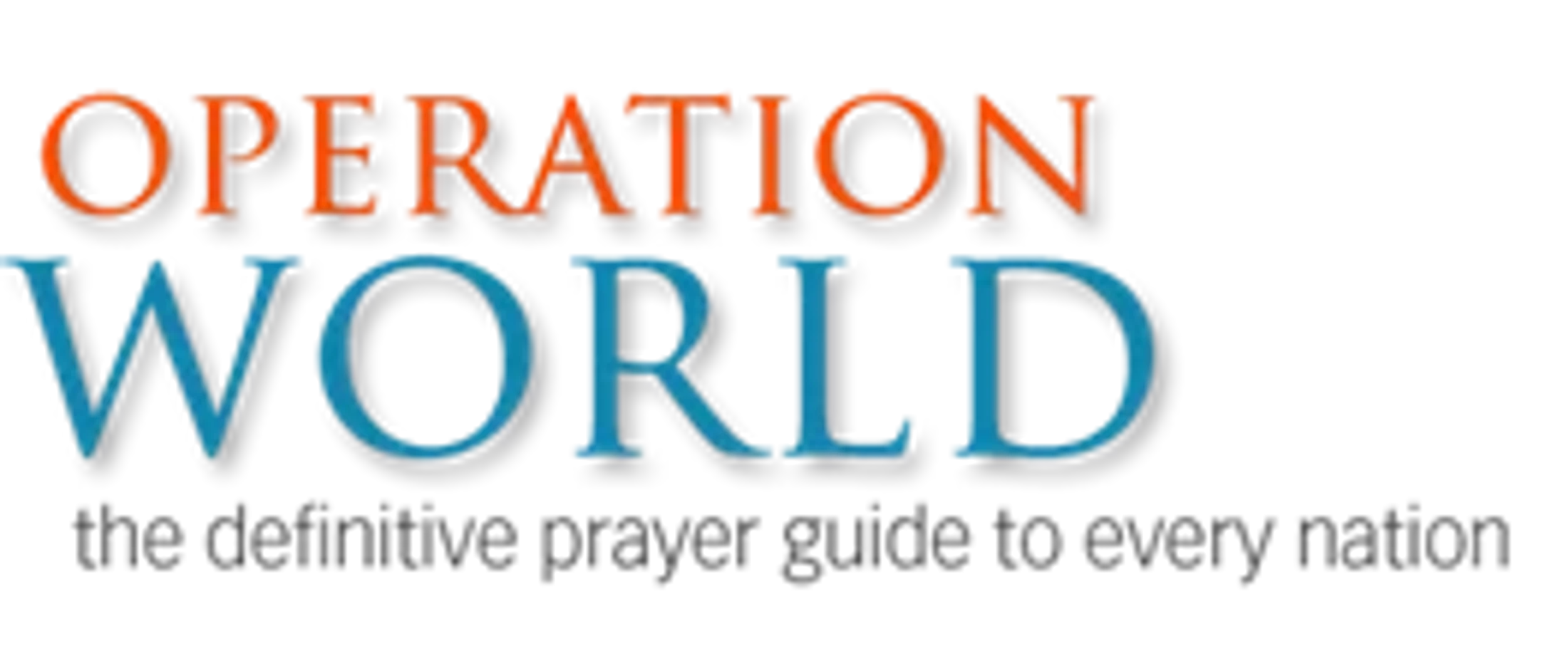 The logo for Operation World. The word 'OPERATION' is in an orange serif font above the word 'WORLD' in a blue serif font, on a black background.