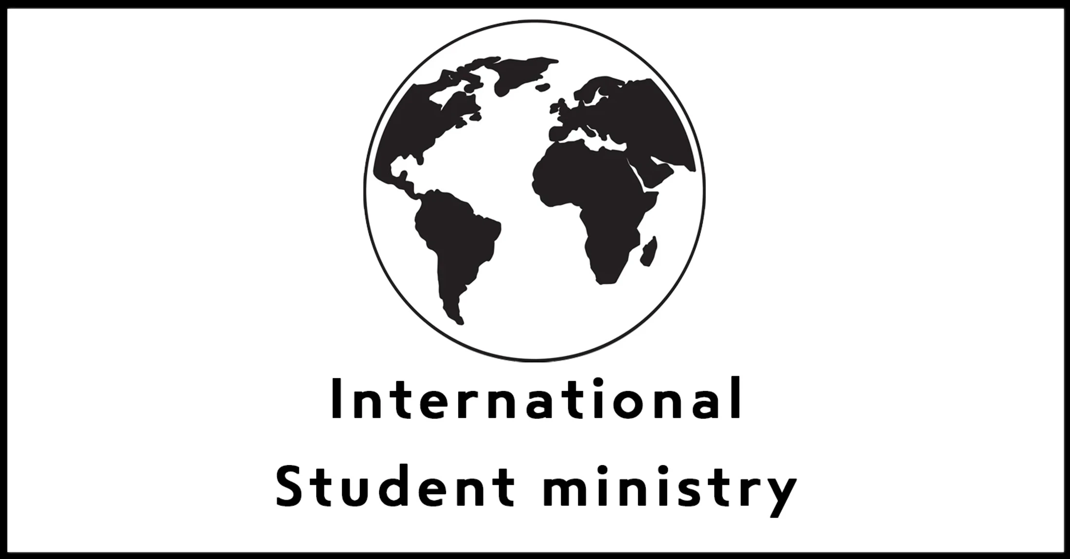 A black and white logo with a circular globe icon above the text 'International Student ministry' on a white background.