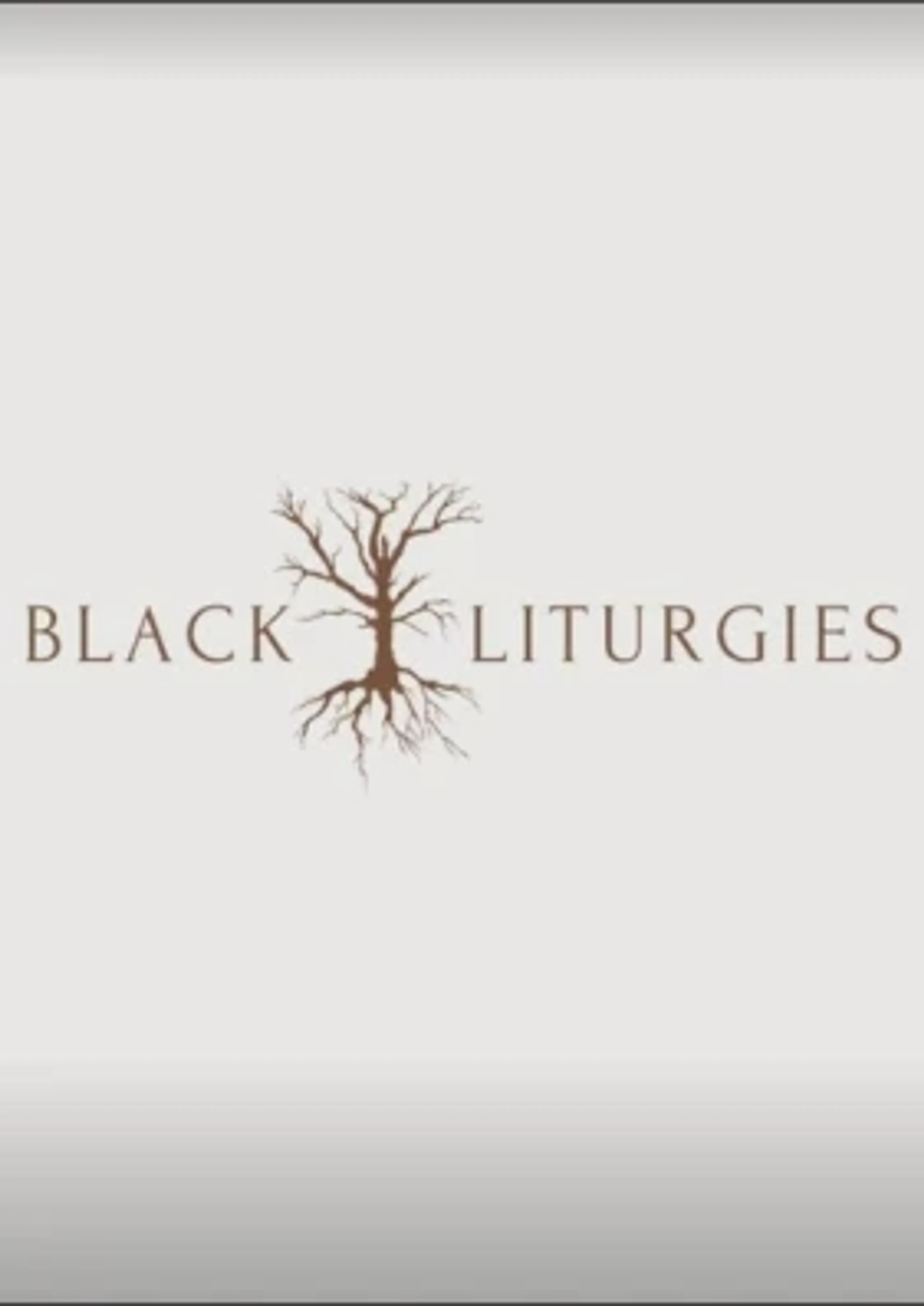 The logo for Black Liturgies, featuring a brown, leafless tree with visible roots between the words 'BLACK' and 'LITURGIES' on a light background.