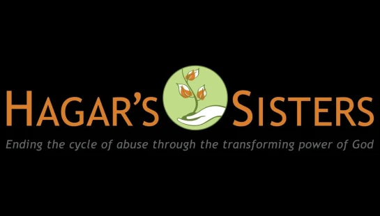 The logo for Hagar's Sisters. A hand holds a growing plant in a circle, with the text 'Ending the cycle of abuse through the transforming power of God'.