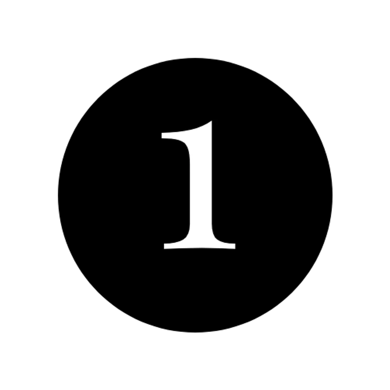 A white serif number 1 centered inside a solid black circle against a plain white background.