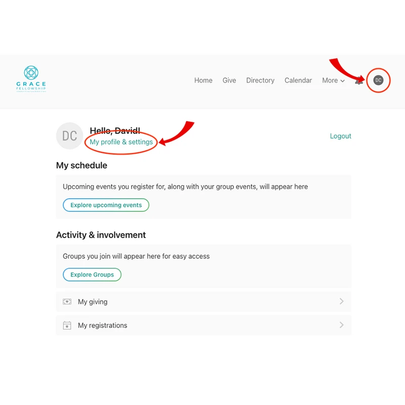 <span>Navigate to "My profile &amp; settings".</span><span></span><span></span><span></span>