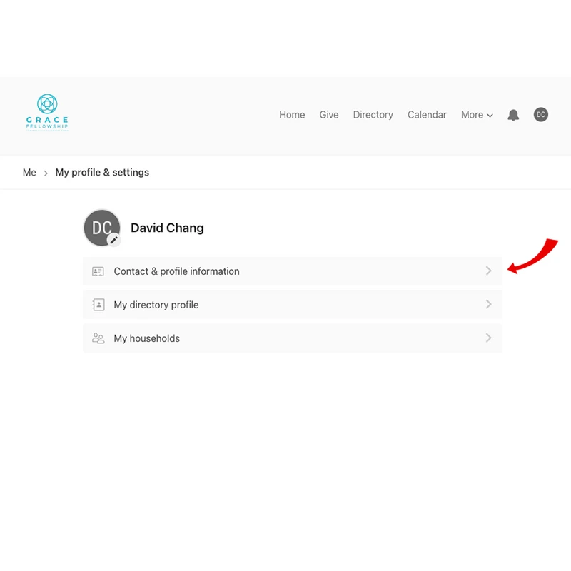 <span>Select "Contact &amp; profile information".</span>