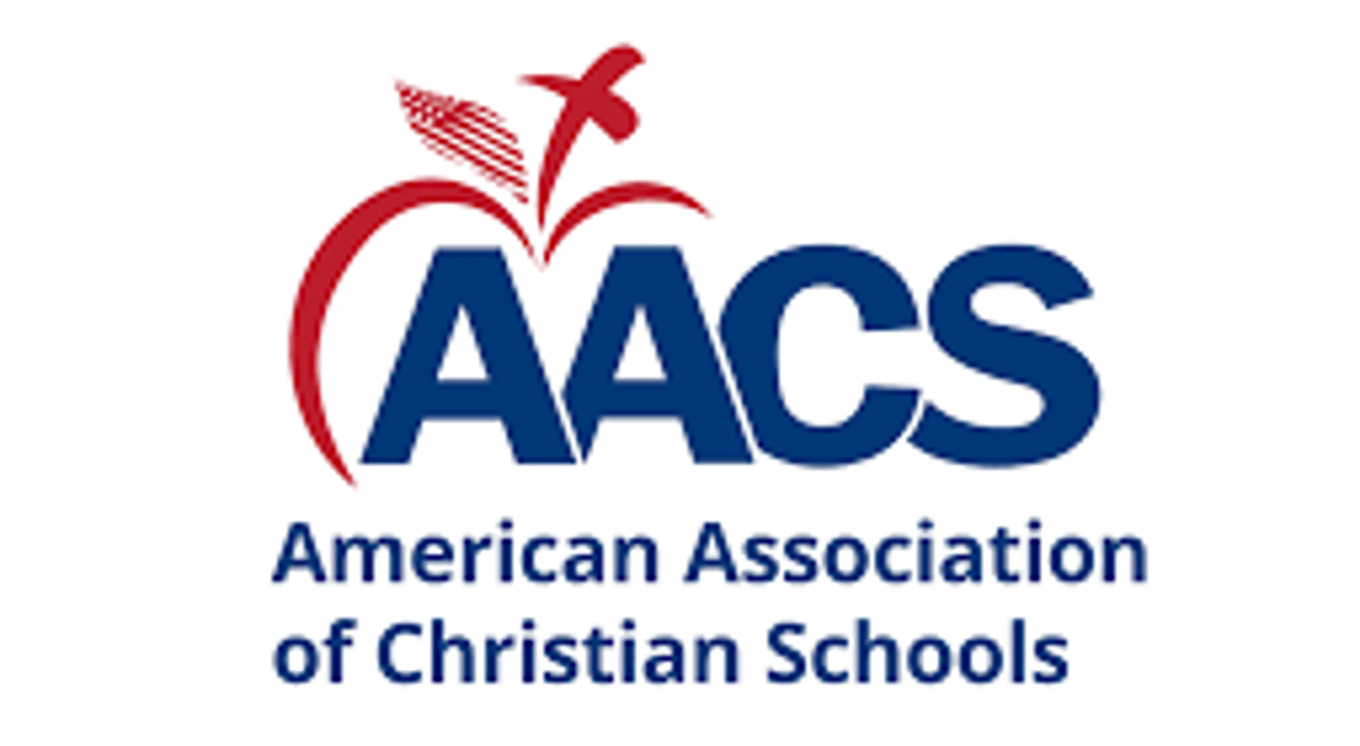 The logo for the American Association of Christian Schools (AACS) features a red apple with a cross on top, next to the blue acronym "AACS".