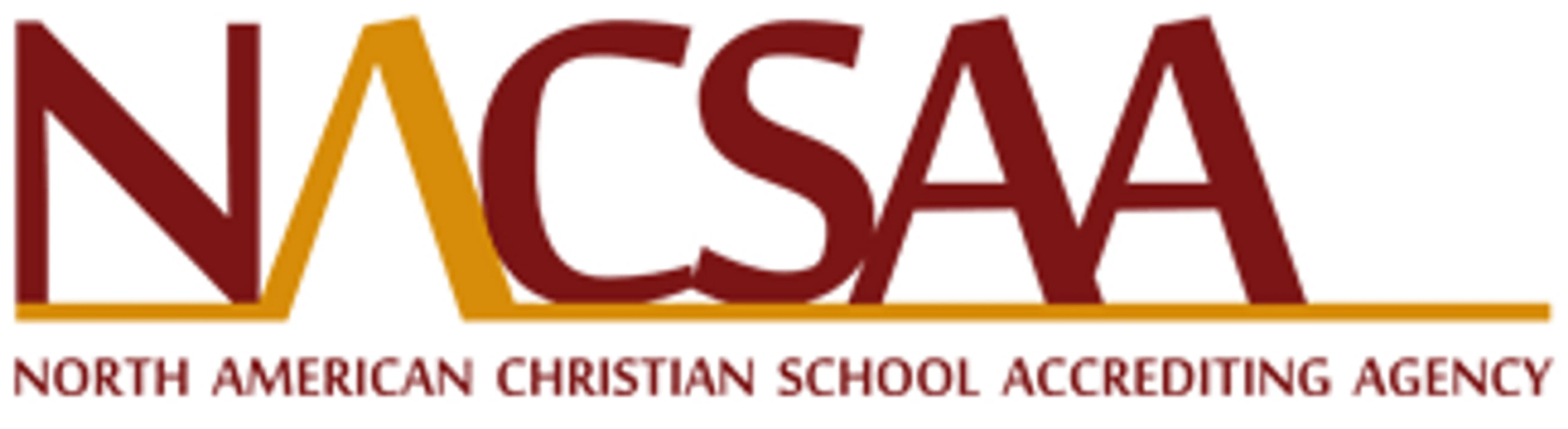 The logo for NACSAA, the North American Christian School Accrediting Agency. The acronym is in large, stylized red and gold letters over the full name.