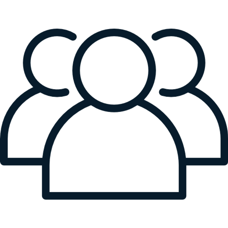A simple line icon showing three stylized figures, representing a group, team, or community.