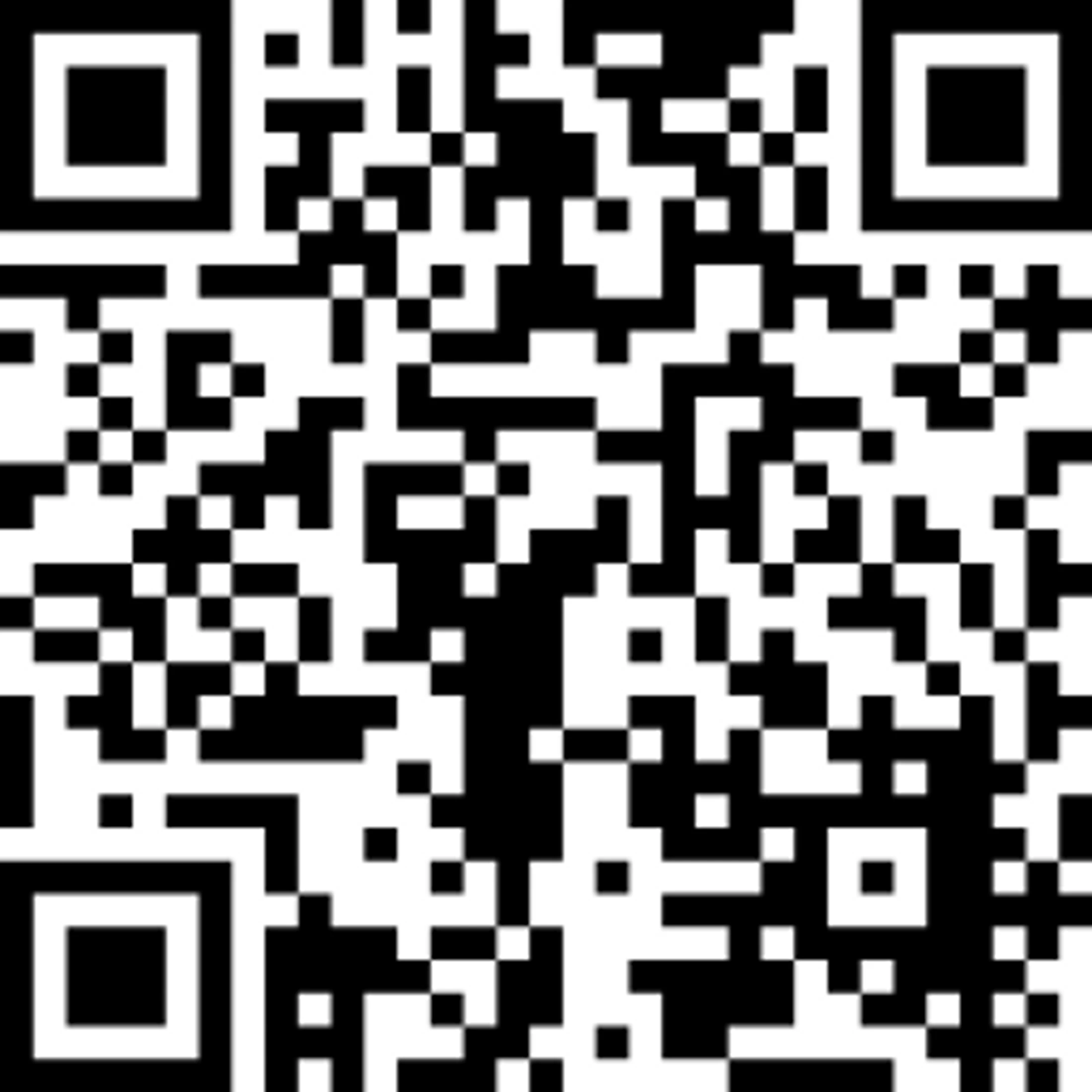 A standard black and white QR code, a type of two-dimensional matrix barcode, used for storing information that can be read by a camera.