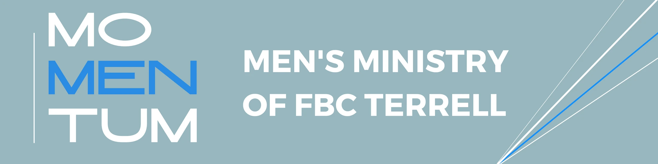 A logo for the Men's Ministry of FBC Terrell. It features the word 'MOMENTUM' with 'MEN' highlighted in blue against a muted blue-gray background.