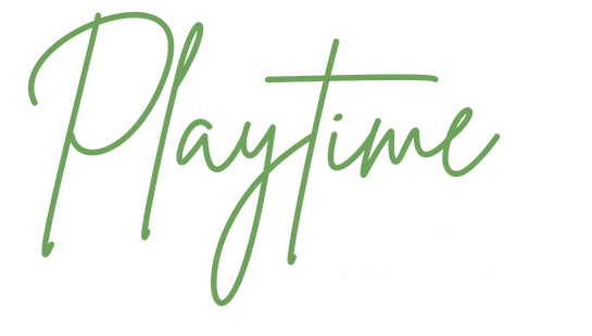 The word Playtime is written in a light green, handwritten cursive font on a transparent background.