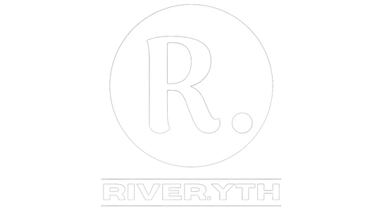 A minimalist logo featuring the text 'RIVER.YTH' below a circle containing a capital 'R' and a period. The entire design is a light gray outline.