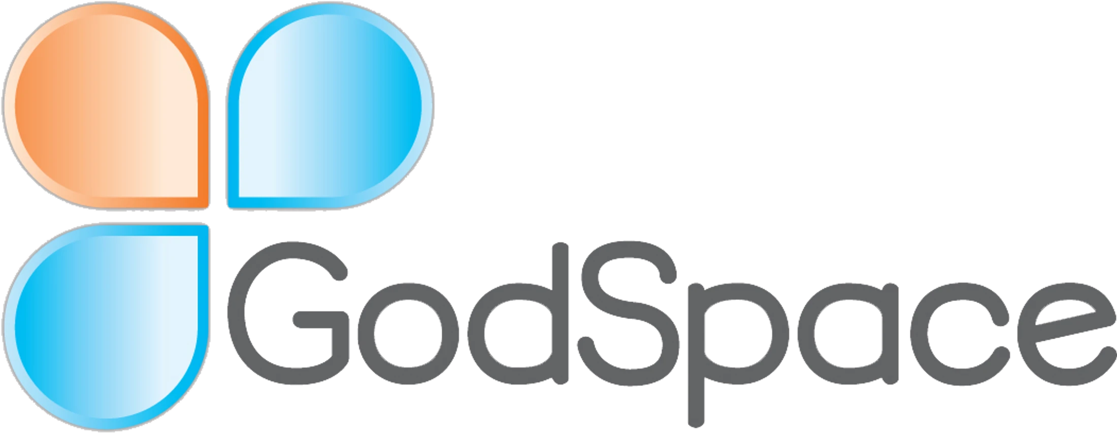 The GodSpace logo, featuring a symbol of one orange and three blue rounded shapes next to the gray text 'GodSpace' on a white background.