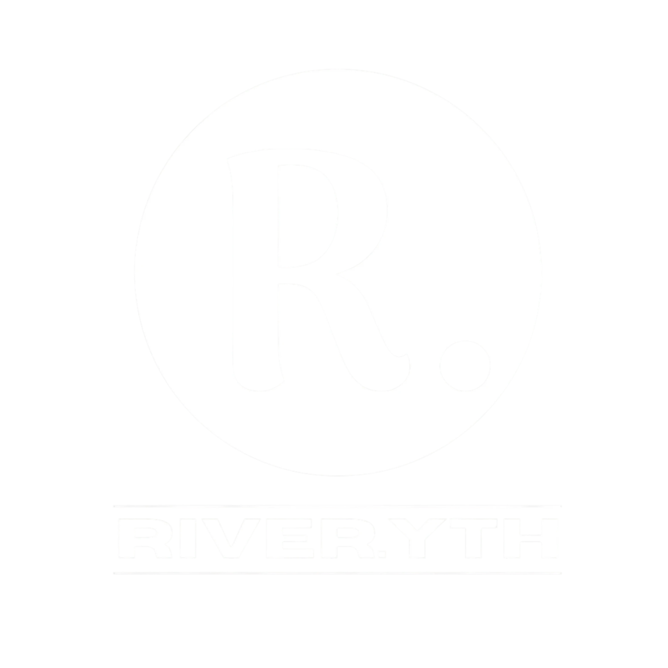 The RIVER.YTH logo in white. It features a large letter 'R' followed by a period inside a circle, with the word 'RIVER.YTH' in block letters below.