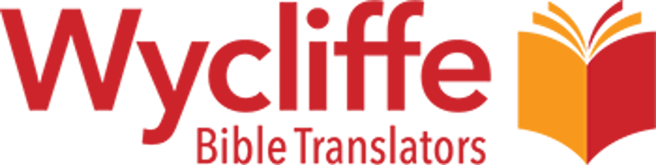 The logo for Wycliffe Bible Translators, featuring the name in red text next to a stylized open book icon in red and orange.