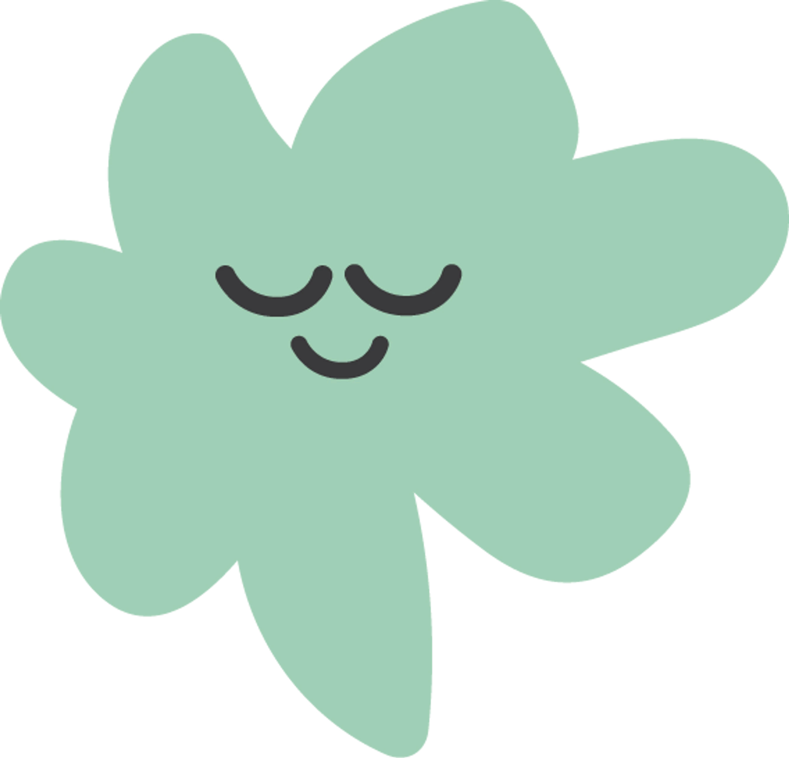 A simple illustration of a light green, blob-like cloud with a cute, content face. Its eyes are closed in a peaceful expression, and it has a gentle smile.