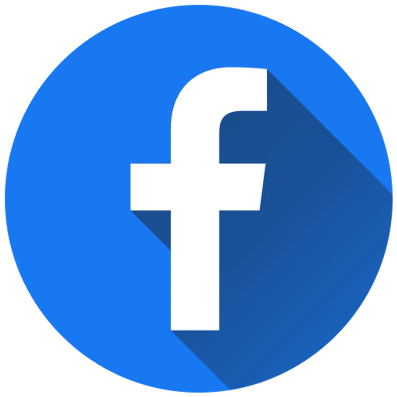 The Facebook logo, featuring a white lowercase 'f' on a blue circle with a long, dark blue shadow in a flat design style.
