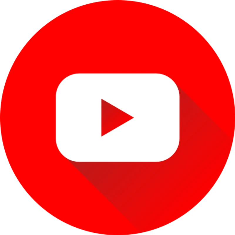 The YouTube logo, featuring a white rounded rectangle with a red play triangle inside, all set against a large red circular background with a subtle shadow.