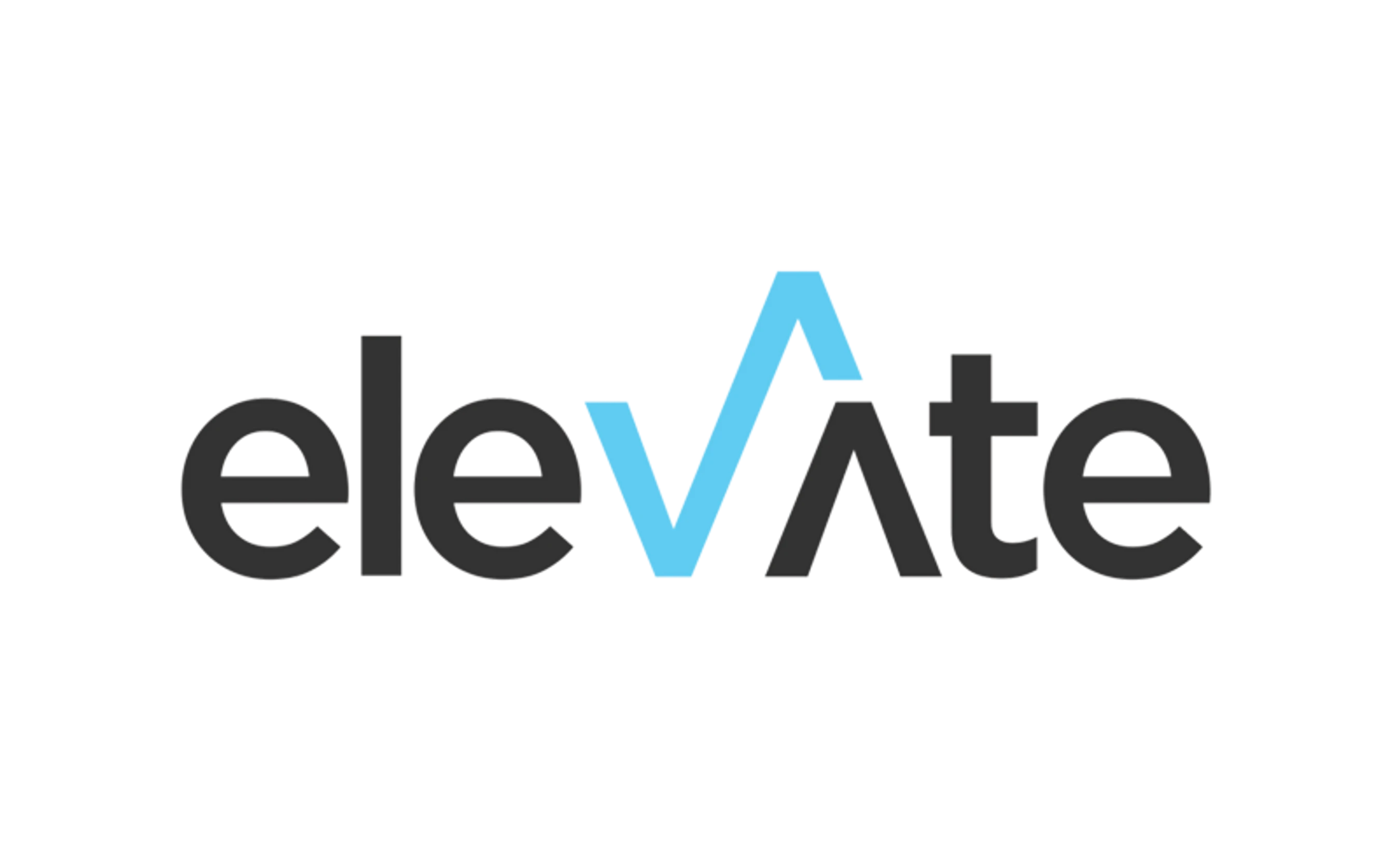 The logo for Elevate in a lowercase, sans-serif font. The letters 'v' and 'a' are stylized as a blue checkmark and a grey upward arrow, respectively.