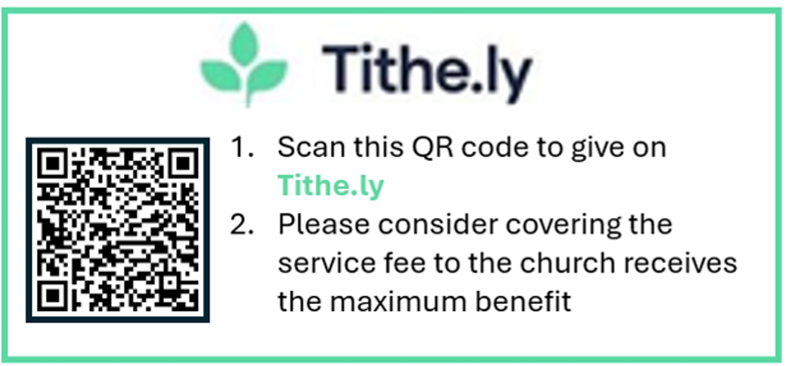 Please consider covering the service fee so the church receives the maximum benefit of you gift.