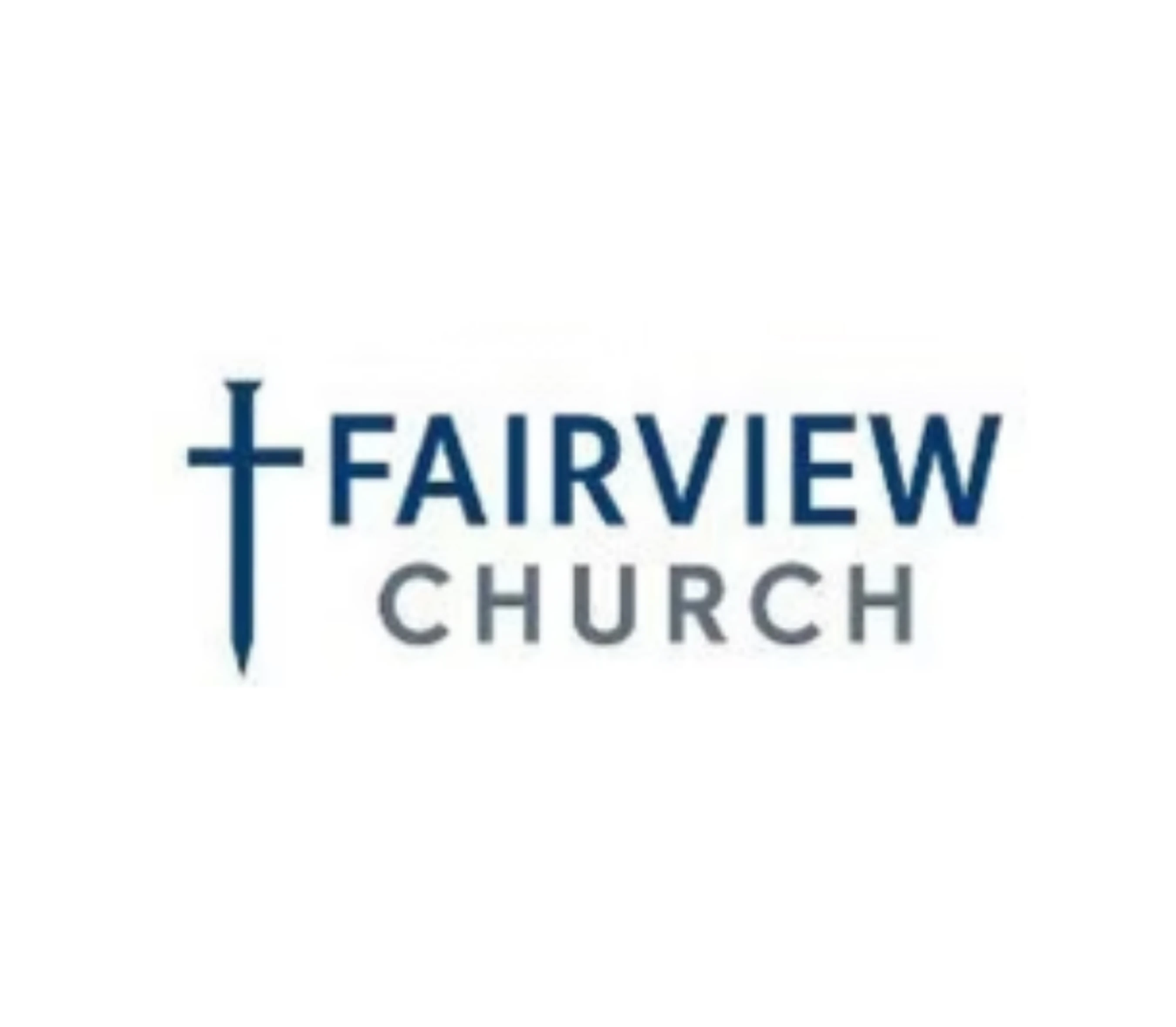 The logo for Fairview Church on a white background. It features a blue Christian cross to the left of the text. 'FAIRVIEW' is in blue and 'CHURCH' is in grey.