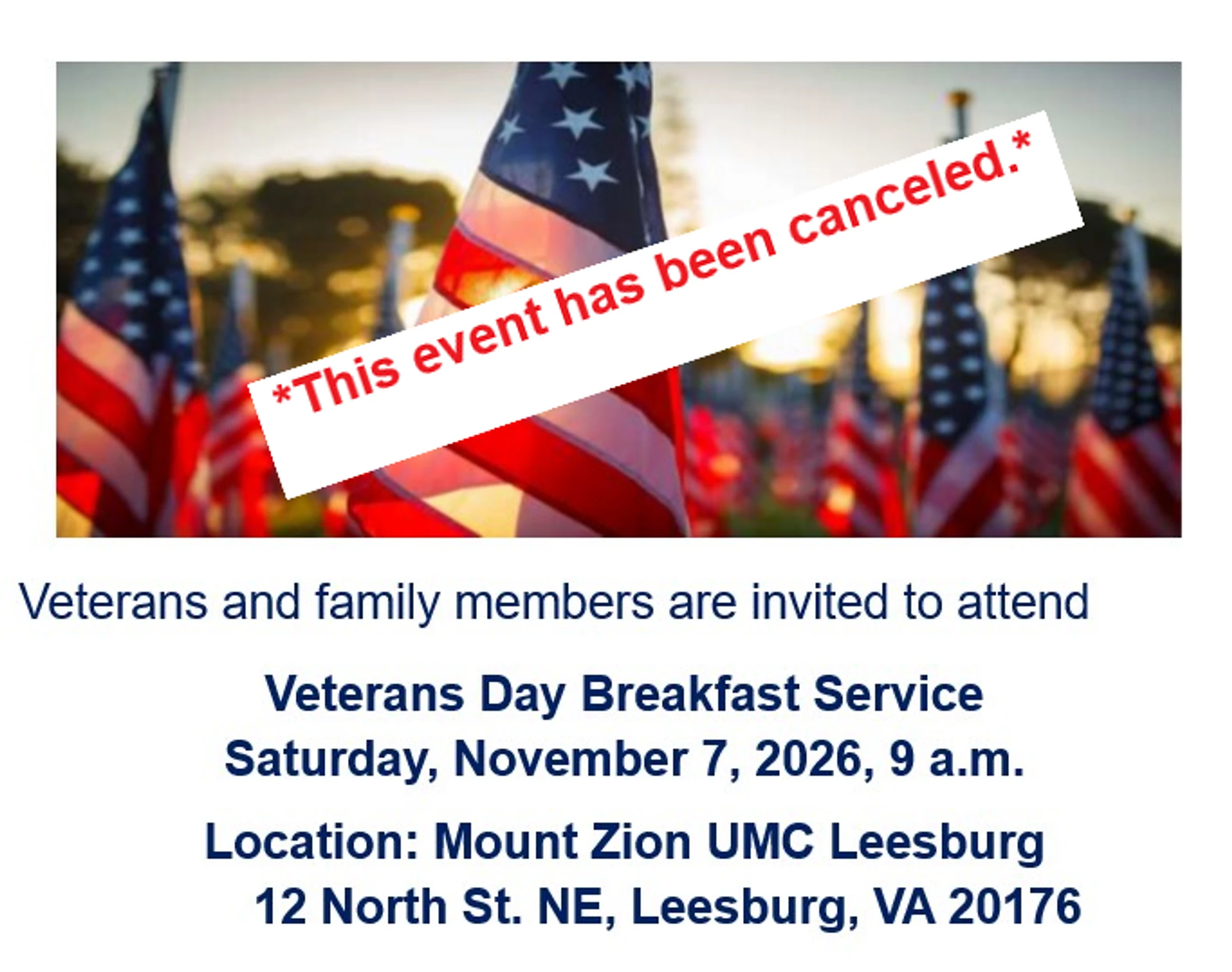 Veterans Day Breakfast Service - Canceled