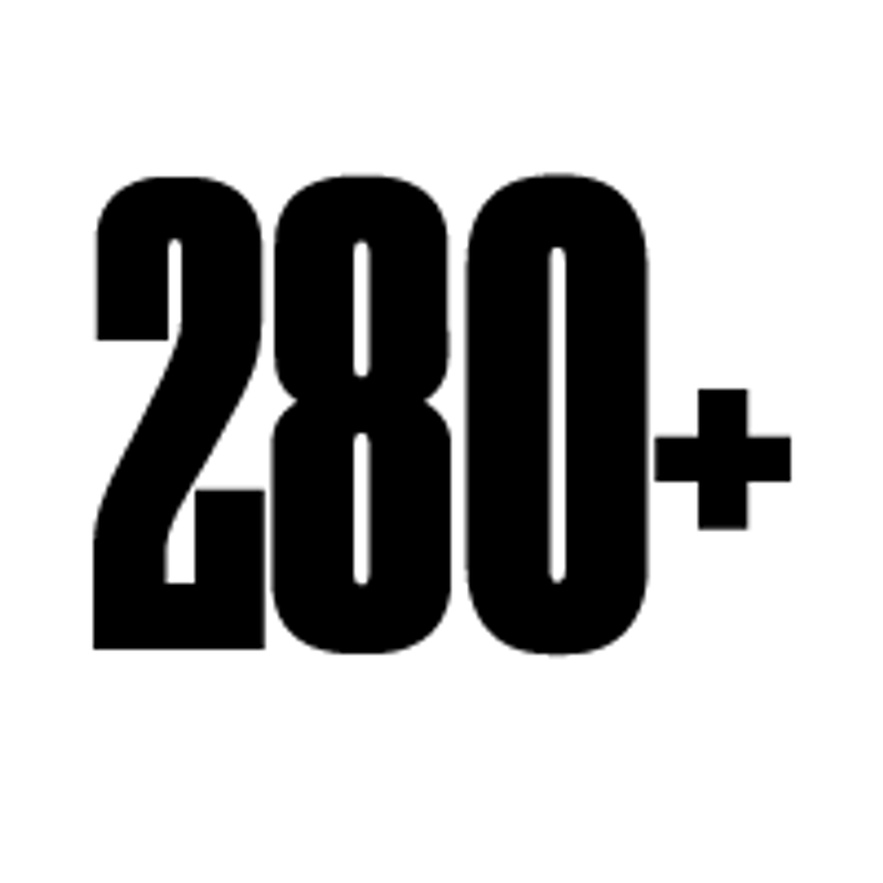 The number 280 followed by a plus sign in a bold, black, sans-serif font on a plain white background.