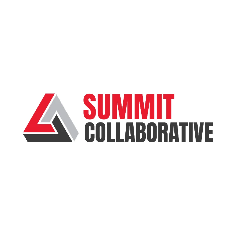 The Summit Collaborative logo, featuring a red, grey, and black triangular icon next to the name in bold, block letters on a white background.