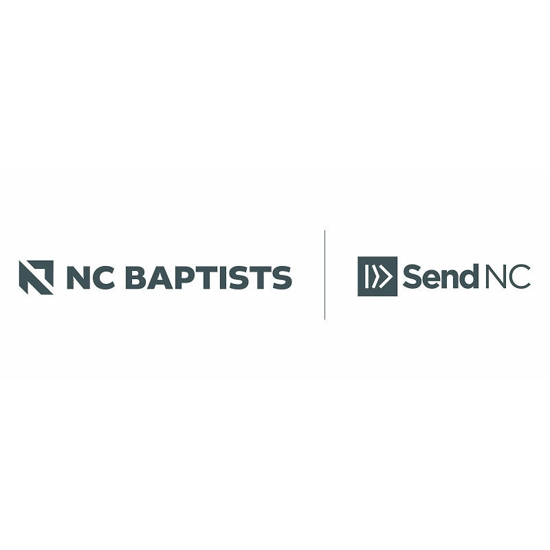 The logos for NC Baptists and Send NC are shown side-by-side in dark teal on a white background, separated by a thin vertical line.