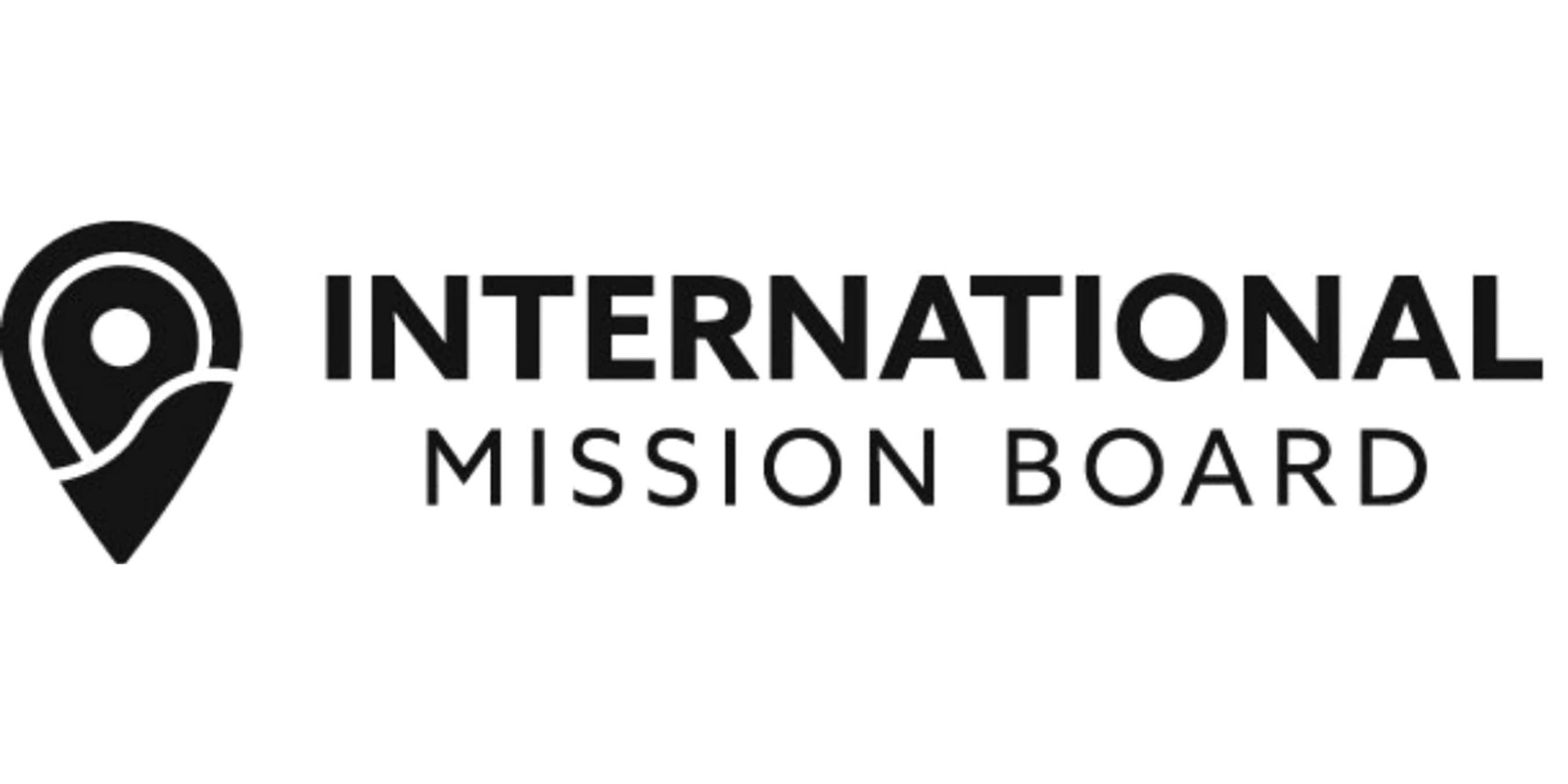 The official logo for the International Mission Board, featuring a location pin icon next to the organization's name in black text on a white background.