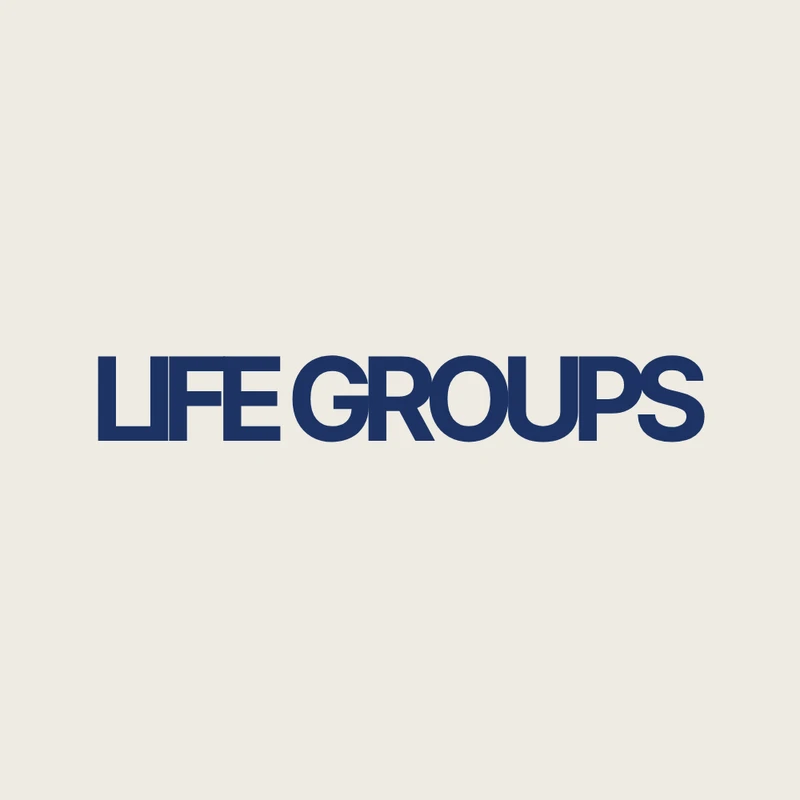 The words "LIFE GROUPS" written in a dark blue, stylized, blocky font. The text is centered on a solid, light beige background.