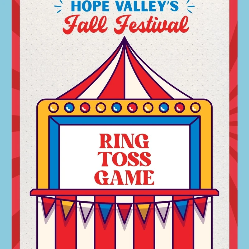 A colorful retro-style poster for Hope Valley's Fall Festival, featuring an illustration of a carnival-style ring toss game booth.