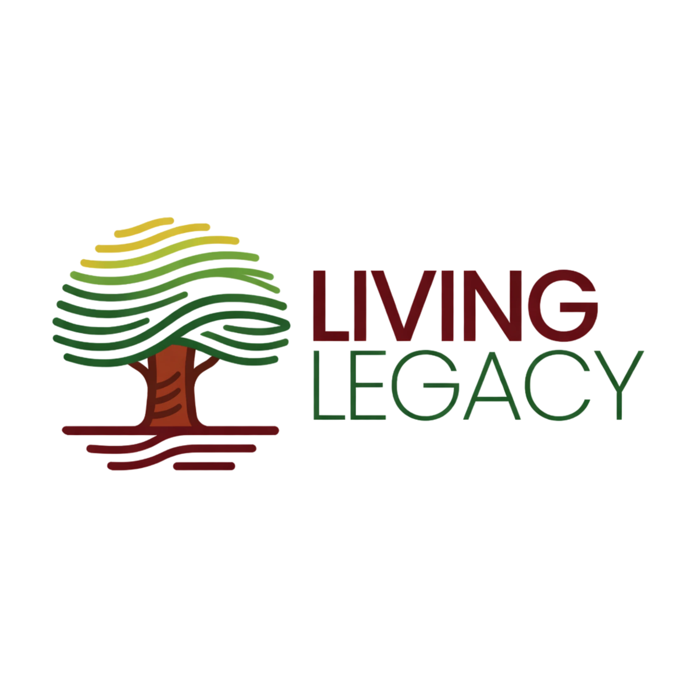The logo for Living Legacy features a stylized tree with a green and yellow canopy next to the company name. The word 'LIVING' is maroon and 'LEGACY' is green.