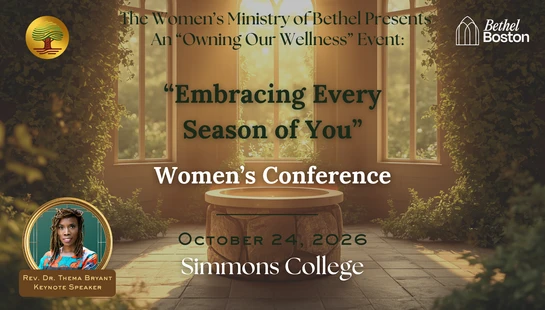 Flyer for the 'Embracing Every Season of You' Women's Conference on October 24, 2026, featuring keynote speaker Rev. Dr. Thema Bryant.