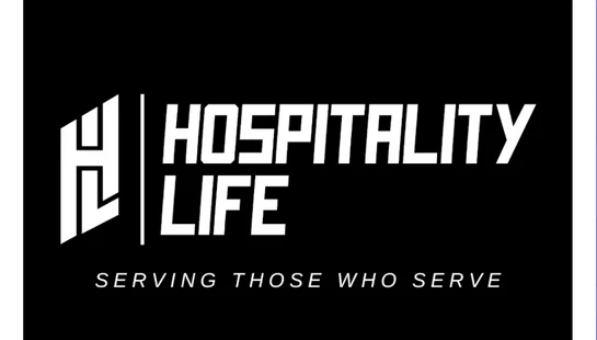 The Hospitality Life logo in white text on a black square. It has a stylized H icon and the tagline 'Serving Those Who Serve' underneath.