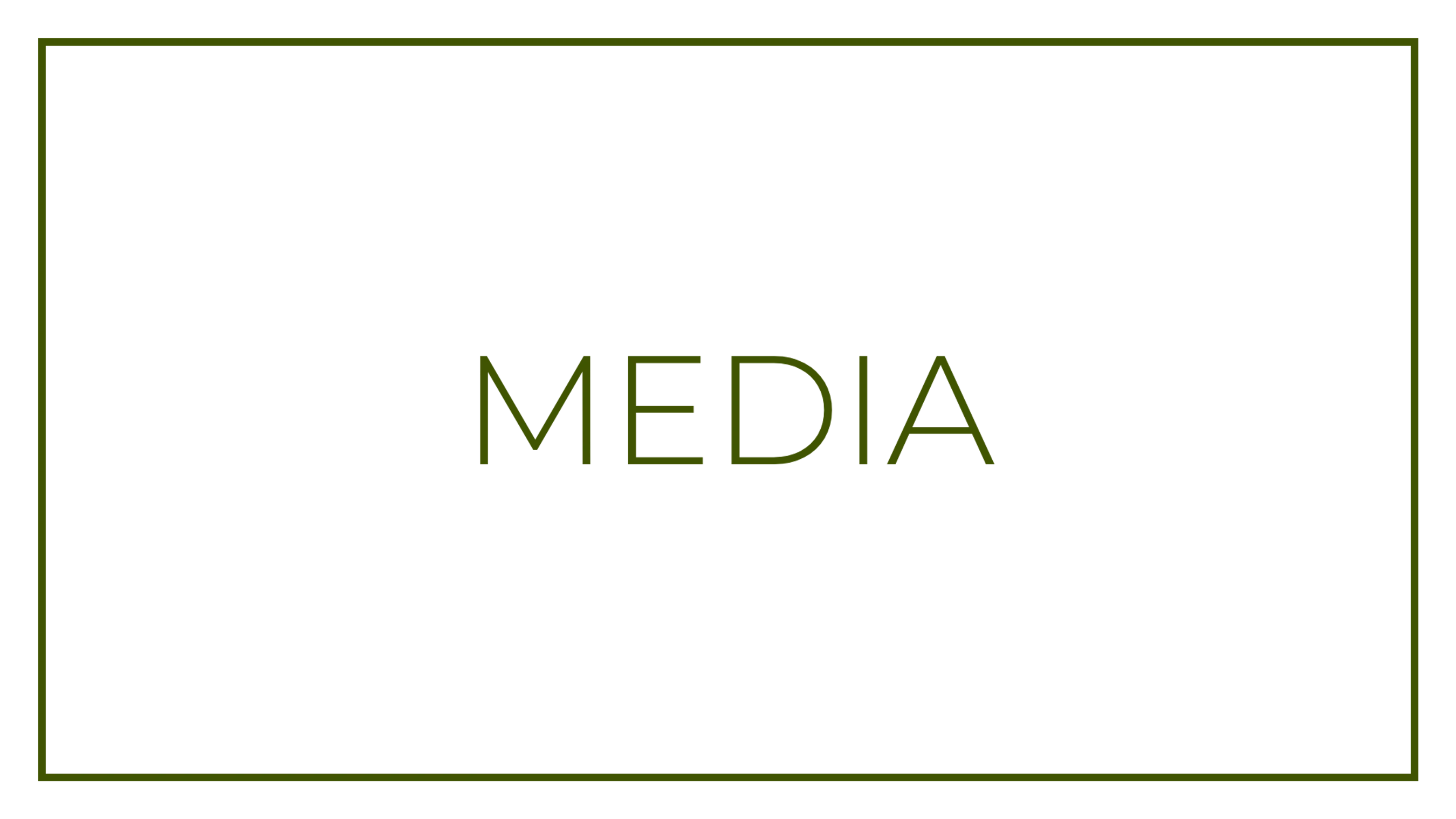 The word MEDIA in a thin, dark green, uppercase font is centered on a white background, enclosed within a matching thin, dark green rectangular border.