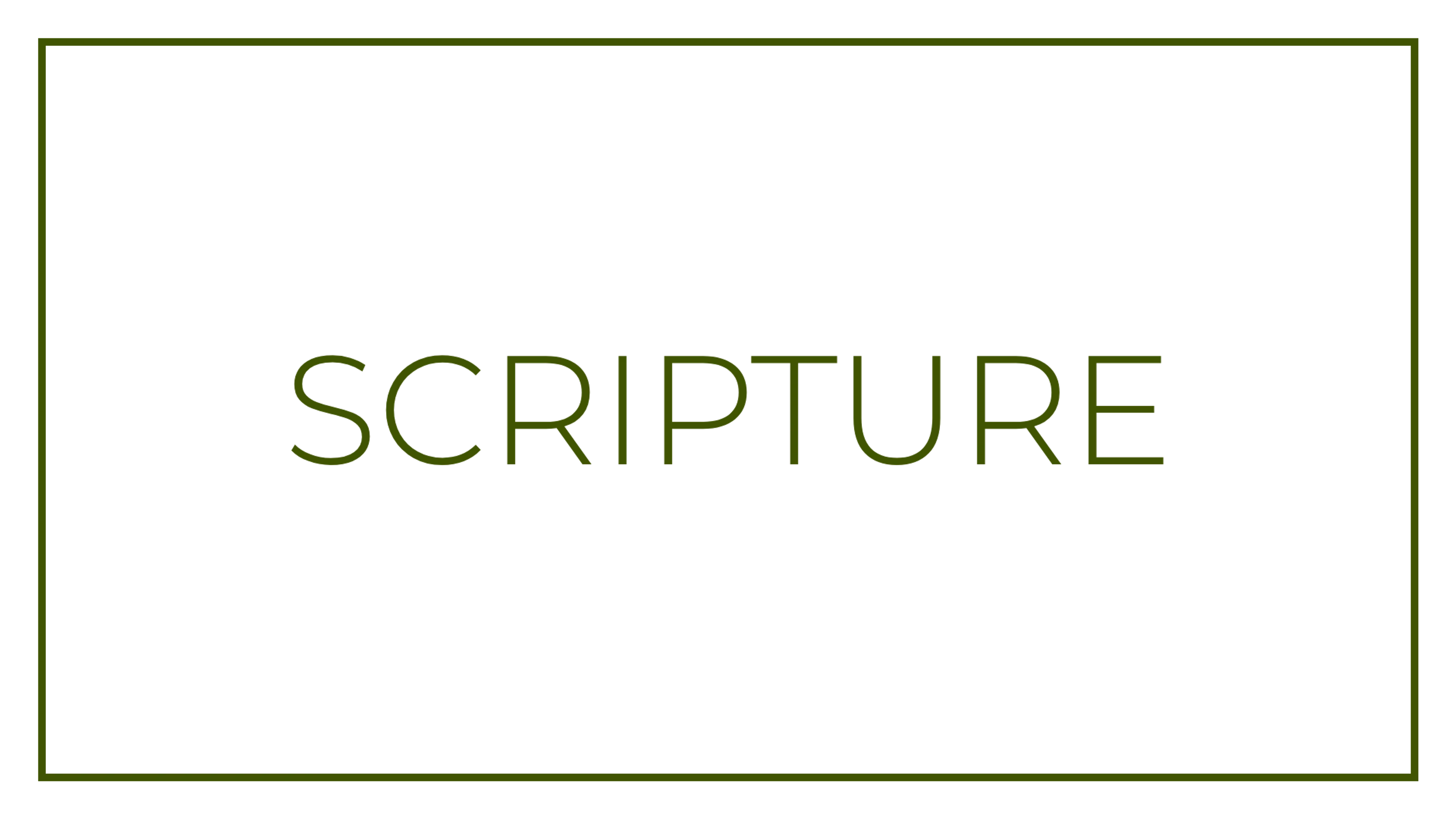 The word SCRIPTURE in a thin, olive green, sans-serif font, centered on a white background and enclosed in a matching thin green border.