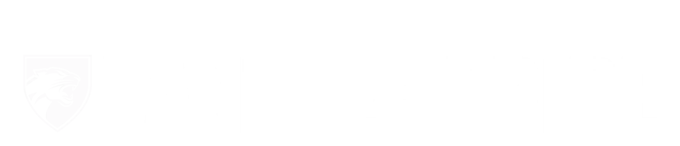 A white logo on a white background, featuring a shield with a roaring panther head next to the words "Panther Pride" in a bold, sans-serif font.